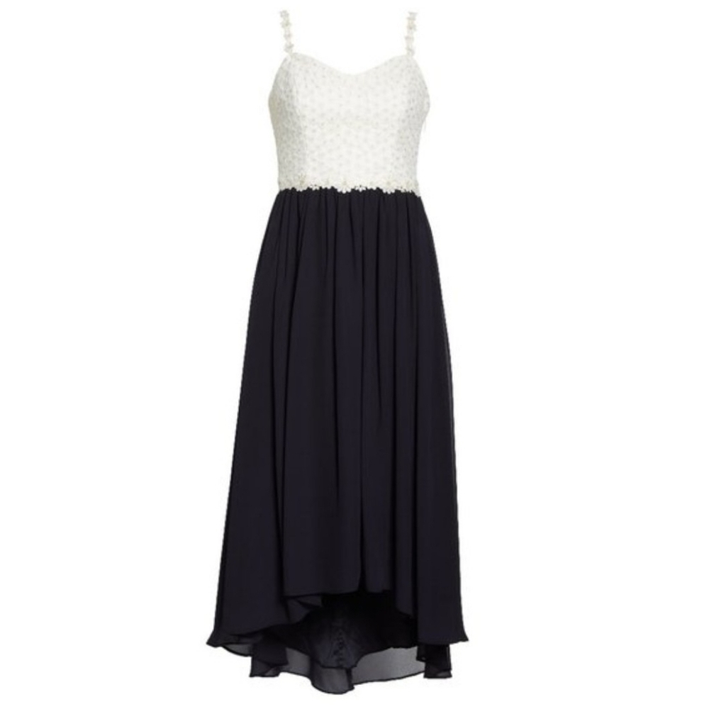 Ted Baker Womens Rosemary Daisy Dip Hem Pleated Midi Dress, Black White, NWT, 2